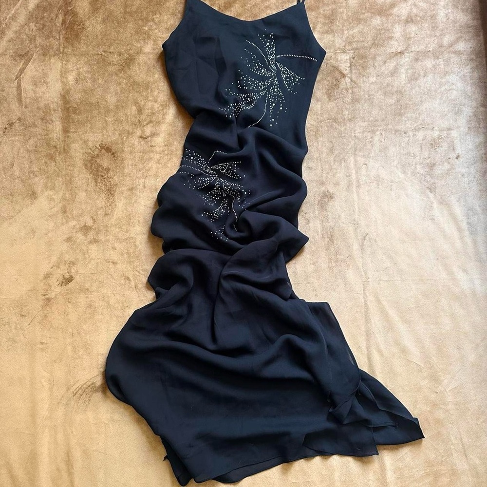 ⭐️ VINTAGE 90s BLACK RHINESTONE FORMAL GOWN HOMECOMING PROM DRESS ⭐️